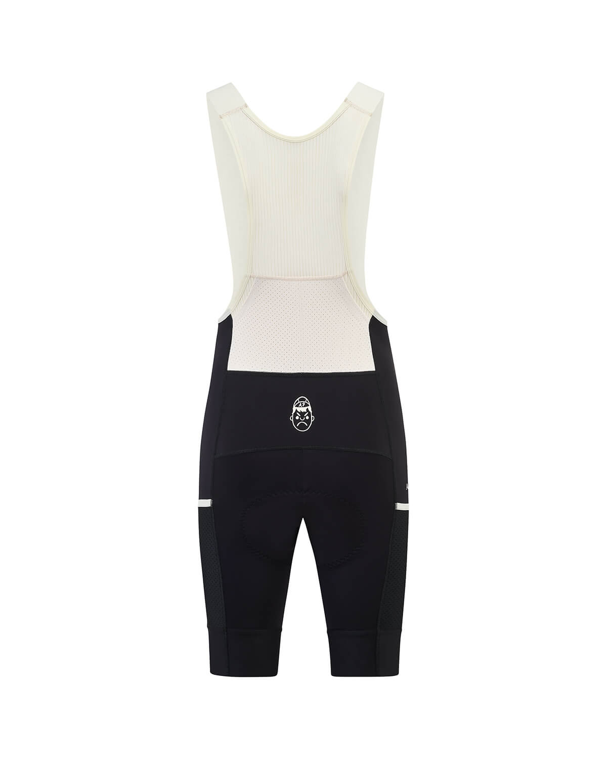 Back view of the Angry Pablo Core System cargo bib shorts in black shot on ghost mannequin in the studio