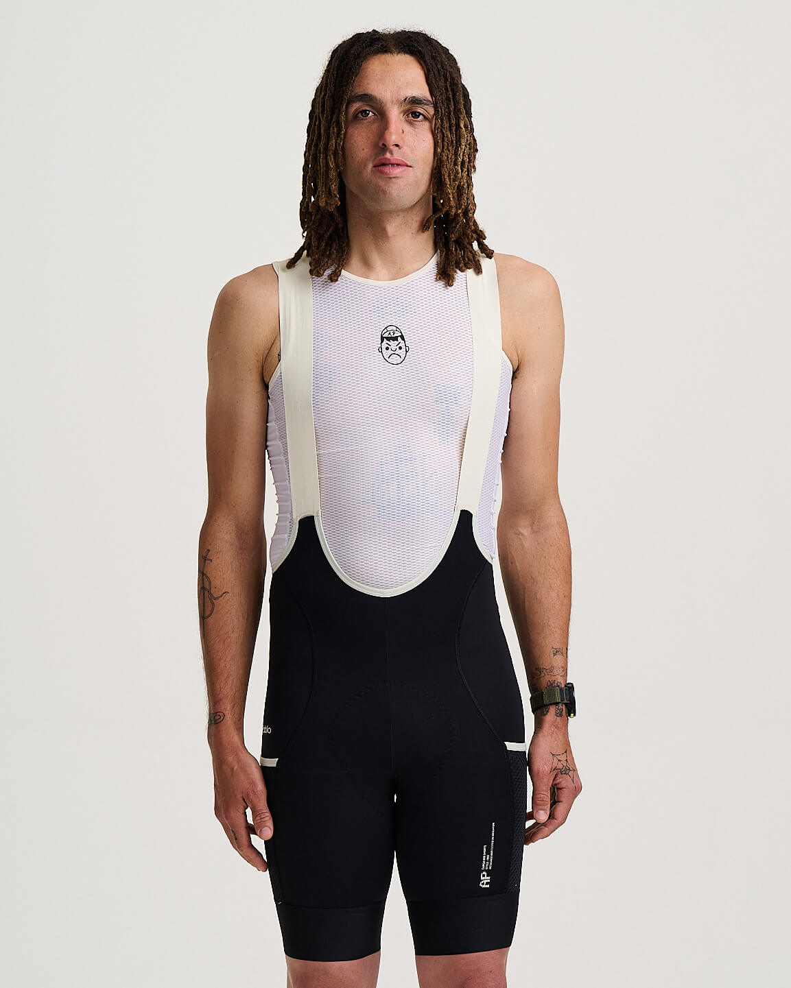 Angry Pablo Core System cargo bib shorts in black front view